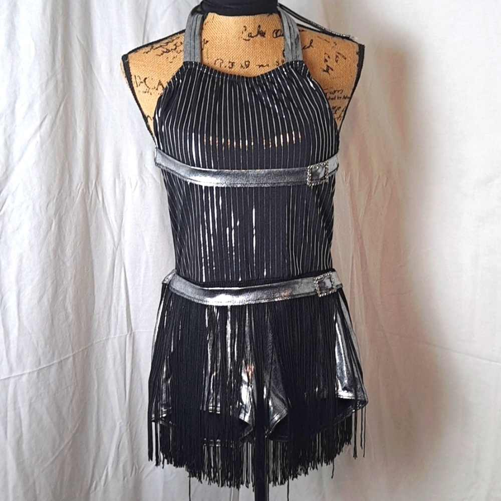 Elegant Black and Silver Fringe Dress Costume Halloween